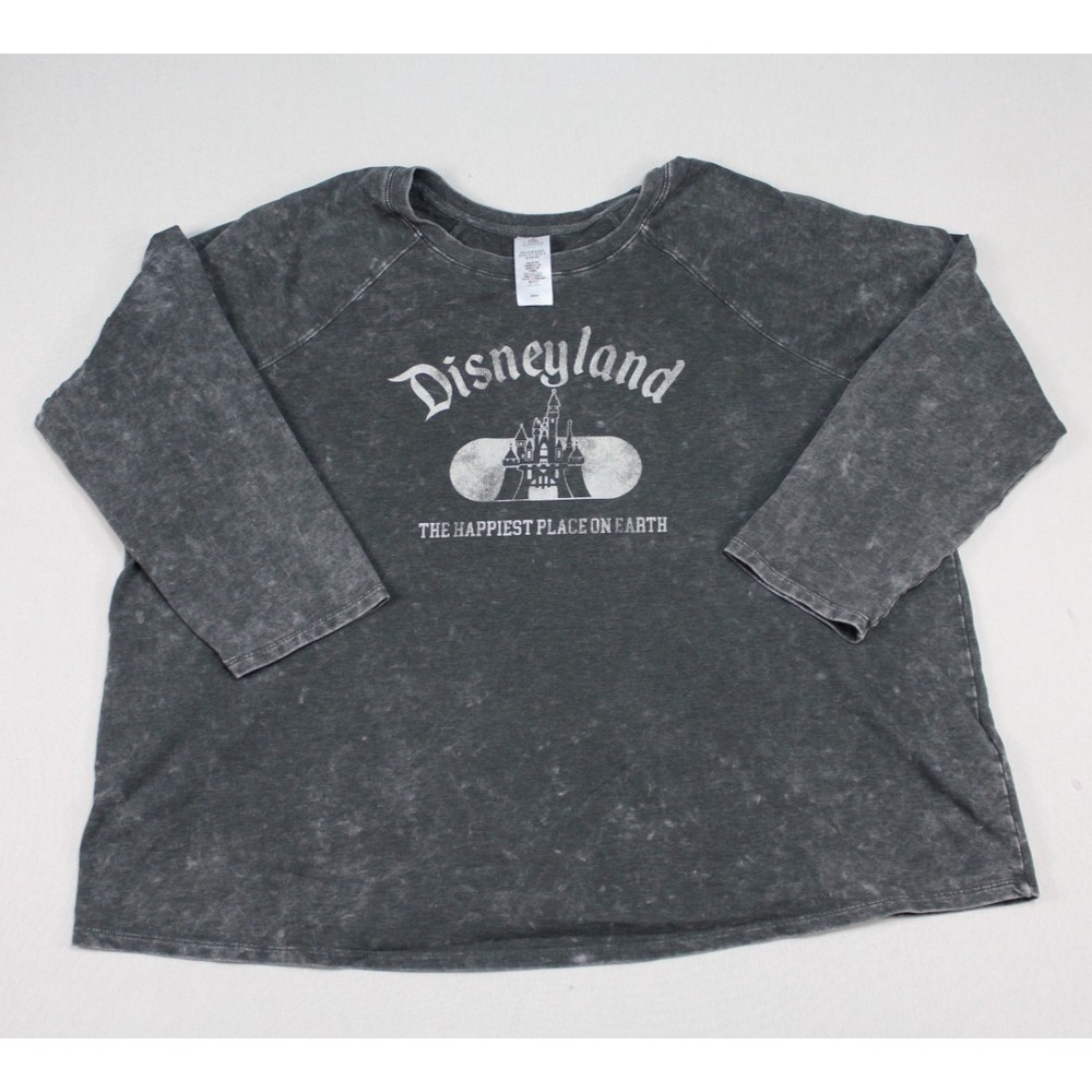 Disney Disneyland Top Women 2X Gray Excellent 3/4 Sleeve Acid Wash Castle Blouse